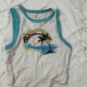 Garage White and Teal Crop Top